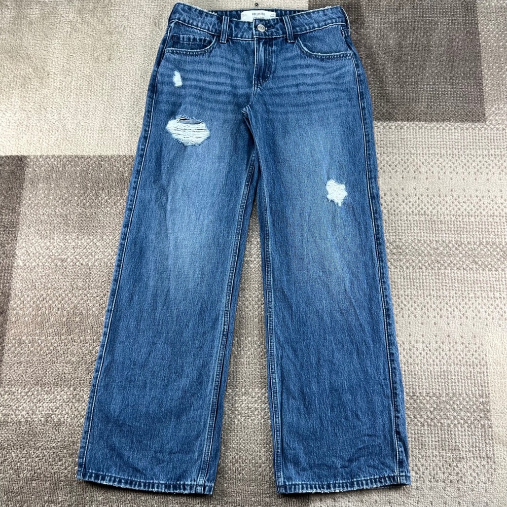 Hollister Low-Rise Baggy Distressed Wide Leg Jeans Blue Denim W25 0R